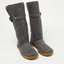 Pre Owned Stella McCartney Grey Faux Suede Calf Length Boots Size 40