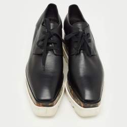 Pre Owned Stella McCartney Black Faux Leather Platform Oxfords Size 39