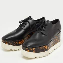 Pre Owned Stella McCartney Black Faux Leather Platform Oxfords Size 39