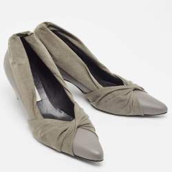 Stella McCartney Grey Faux Leather and Pleated Faux Suede Pumps Size 36