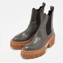 Pre Owned Stella  Mccartney Grey Leather Vegan Chelsea Boots Size 37