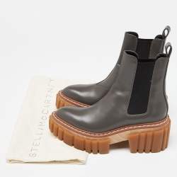 Pre Owned Stella  Mccartney Grey Leather Vegan Chelsea Boots Size 37