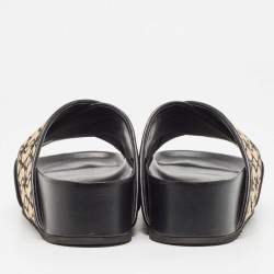Stella McCartney Beige/Black Monogram Straw Slide Sandals Size 38