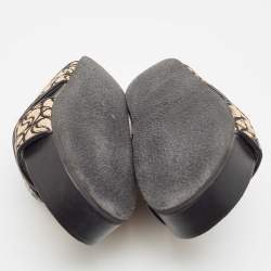 Stella McCartney Beige/Black Monogram Straw Slide Sandals Size 38