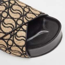 Stella McCartney Beige/Black Monogram Straw Slide Sandals Size 38