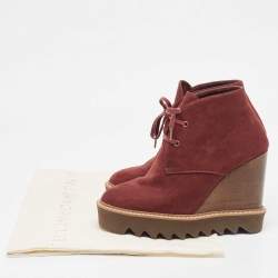 Stella McCartney Burgundy Faux Suede Leana Wedge Boots Size 37