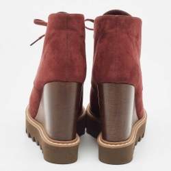 Stella McCartney Burgundy Faux Suede Leana Wedge Boots Size 37