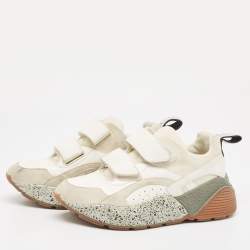 Stella McCartney Cream/White Faux Suede And Faux Leather Eclypse Velcro Strap Sneakers Size 38 