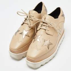 مملوكة مسبقًا Stella McCartney Beige Faux Leather Elyse Star Platform Sneakers Size 36