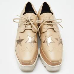 مملوكة مسبقًا Stella McCartney Beige Faux Leather Elyse Star Platform Sneakers Size 36