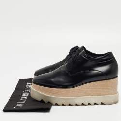 Pre Owned Stella McCartney Black Faux Leather Elyse Derby Sneakers Size 37.5