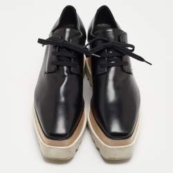 Pre Owned Stella McCartney Black Faux Leather Elyse Derby Sneakers Size 37.5