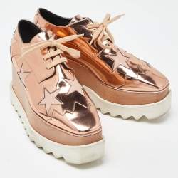 Stella McCartney Metallic Rose Gold Faux Leather Elyse Platform Derby Sneakers Size 37
