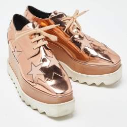 Pre Owned Stella McCartney Metallic Rose Gold Faux Leather Elyse Platform Derby Sneakers Size 37
