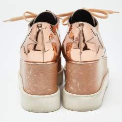 Stella McCartney Metallic Rose Gold Faux Leather Elyse Platform Derby Sneakers Size 37