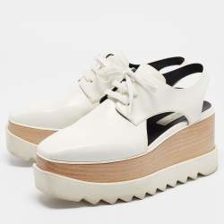 Stella McCartney White Faux Leather Elyse Cut-Out Platform Derby Size 38