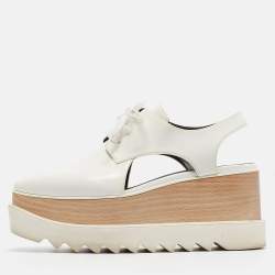 Stella McCartney White Faux Leather Elyse Cut-Out Platform Derby Size 38