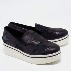 Pre Owned Stella McCartney Metallic Faux Leather Elyse Star Slip On Sneakers Size 41