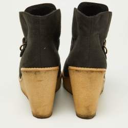 Stella McCartney Black Faux Suede Buckle Detail Wedge Ankle Booties Size 39