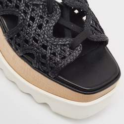 Pre Owned Stella McCartney Black Raffia Elyse Platform Wedge Sandals Size 36.5