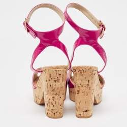 Stella McCartney Pink Faux Patent And Cork Platform Ankle Strap Sandals Size 39