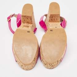 Stella McCartney Pink Faux Patent And Cork Platform Ankle Strap Sandals Size 39