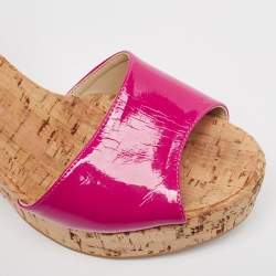Stella McCartney Pink Faux Patent And Cork Platform Ankle Strap Sandals Size 39