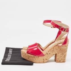 Stella McCartney Pink Faux Patent And Cork Platform Ankle Strap Sandals Size 39