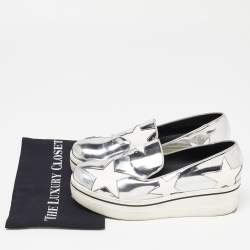 Stella McCartney White/Silver Faux Leather Star Platform Binx Slip On Sneakers Size 40