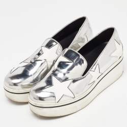 Stella McCartney White/Silver Faux Leather Star Platform Binx Slip On Sneakers Size 40