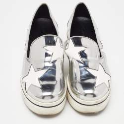 Stella McCartney White/Silver Faux Leather Star Platform Binx Slip On Sneakers Size 40