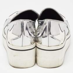 Stella McCartney White/Silver Faux Leather Star Platform Binx Slip On Sneakers Size 40