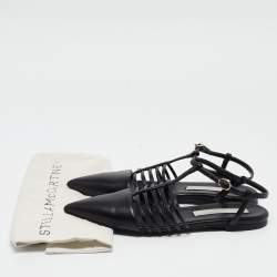 Stella McCartney Black Faux Leather Ankle Strap Ballet Flats Size 37