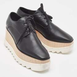 Pre Owned Stella McCartney Black Faux Leather Elyse Derby Sneakers Size 38.5