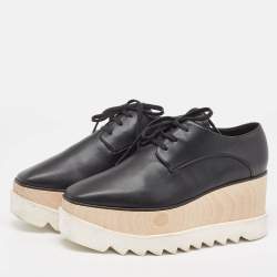Pre Owned Stella McCartney Black Faux Leather Elyse Derby Sneakers Size 38.5