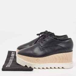 Pre Owned Stella McCartney Black Faux Leather Elyse Derby Sneakers Size 38.5