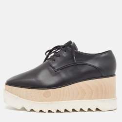 Pre Owned Stella McCartney Black Faux Leather Elyse Derby Sneakers Size 38.5