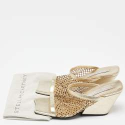 Pre Owned Stella McCartney Gold Faux Leather Crystal Embellished Slide Sandals Size 38