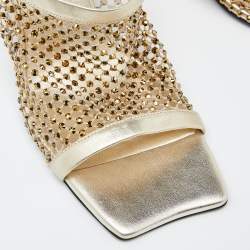 Pre Owned Stella McCartney Gold Faux Leather Crystal Embellished Slide Sandals Size 38