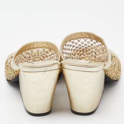 Pre Owned Stella McCartney Gold Faux Leather Crystal Embellished Slide Sandals Size 38