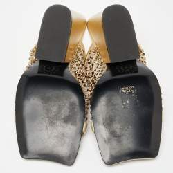 Pre Owned Stella McCartney Gold Faux Leather Crystal Embellished Slide Sandals Size 38