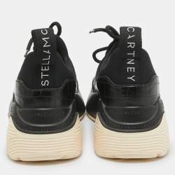 Pre Owned Stella McCartney Black Faux Leather and Neoprene Eclypse Sneakers Size 35