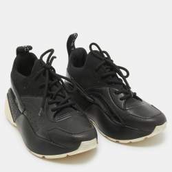 Pre Owned Stella McCartney Black Faux Leather and Neoprene Eclypse Sneakers Size 35