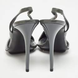 Pre Owned Stella McCartney Grey Faux Patent Leather Slingback Pumps Size 36.5
