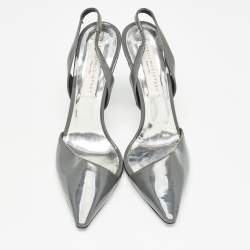 Pre Owned Stella McCartney Grey Faux Patent Leather Slingback Pumps Size 36.5