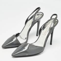 Pre Owned Stella McCartney Grey Faux Patent Leather Slingback Pumps Size 36.5