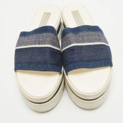 Stella McCartney Blue Denim Elyse Platform Slide Sandals Size 39