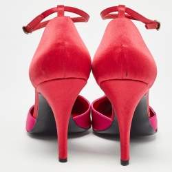 Pre Owned Stella McCartney Pink/Red Satin T-Bar Ankle Strap Pumps Size 38