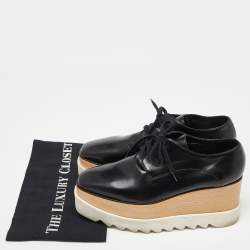 Pre Owned Stella McCartney Black Faux Leather Elyse Derby Sneakers Size 38
