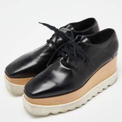 Pre Owned Stella McCartney Black Faux Leather Elyse Derby Sneakers Size 38